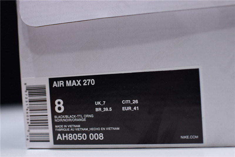 NIKE mens AIR MAX 270 “Tonal Orange” black  AH8050-008