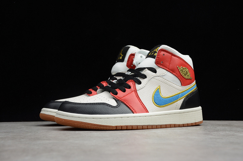 Air Jordan 1 Mid Sail Red Black Blue DC1426-100